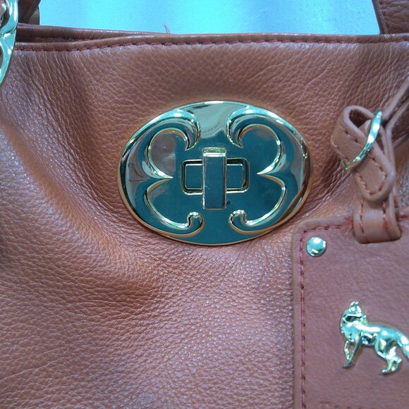 Emma Fox Large Leather Orange & Brown Color block gold tone Hardware Purse Bag - Picture 7 of 15